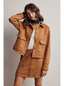 Lined Stretch Suede Utility Jacket - Camel