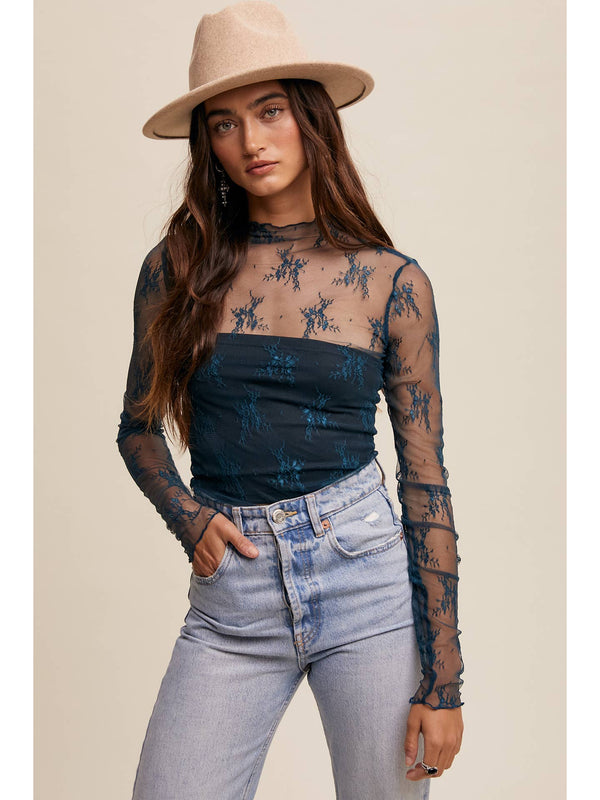 Sheer Lace Long-Sleeve Top