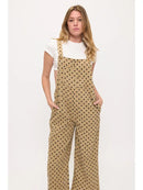 Polka Dot Print Corduroy Overalls