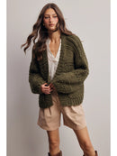 Handmade Chunky Knit Cardigan- Green Olive