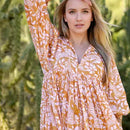 Mylah Midi Dress Block Printed - Mustard
