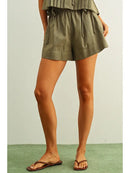Elastic Band Waist with Tied On the Side Shorts- Olive