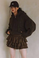 Cable Knit Hoodie Zip up Cardigan- Brown