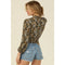 Hi Neck Cut Out Long Sleeve Top- Olive