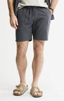 Linen Blend Drawstring Shorts- Asphalt