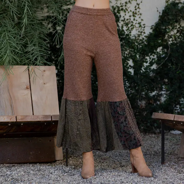 Bell Bottom Boho Pants in Crochet Sweater Fusion- Amber