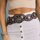 90s Style Boho Eyelet Oval Disc Belt