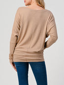 Long Dolman Sleeve Round Neck Brushed Knit Top