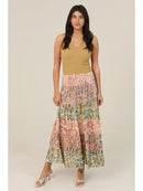 Mix Print Tiered Maxi Skirt with Smocked Waistband