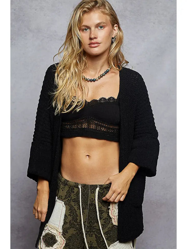 Long Sleeve Pockets Solid Sweater Cardigan