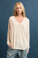Slub Knit Exposed Seam Long Sleeve Top