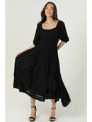 Smocked Bodice Lace Ruffle Trim Half Sleeve Hanky