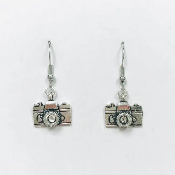Silver Camera Earrings