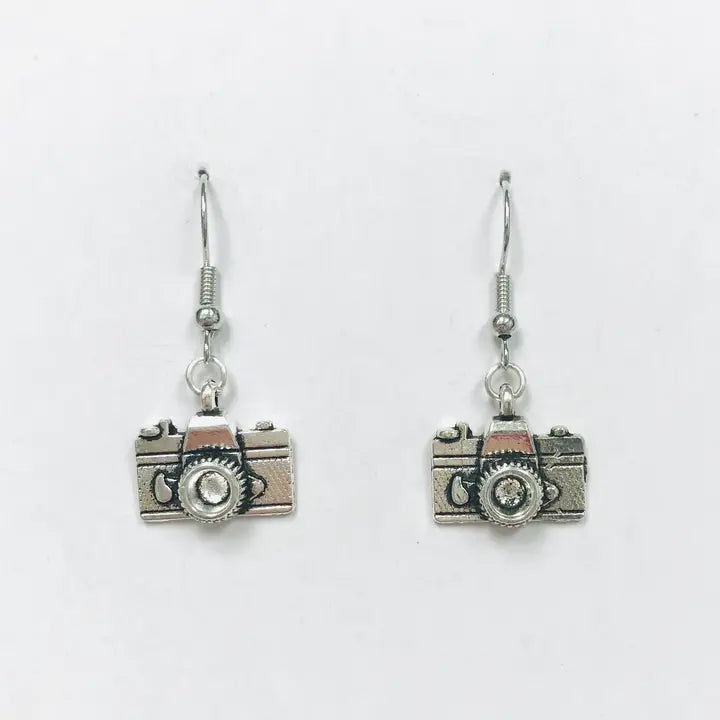 Silver Camera Earrings