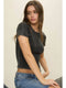 Washed Ribbed Short Sleeve Cropped Knit Tee