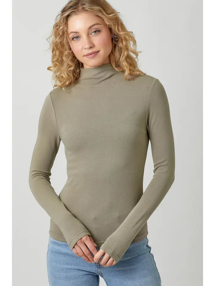 Knit Mock Neck Top - Stone