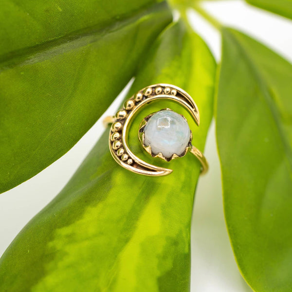 Brass Moonstone Full Moon Ring