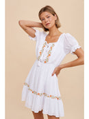 Floral Embroidery Peasant Mini Dress