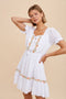 Floral Embroidery Peasant Mini Dress