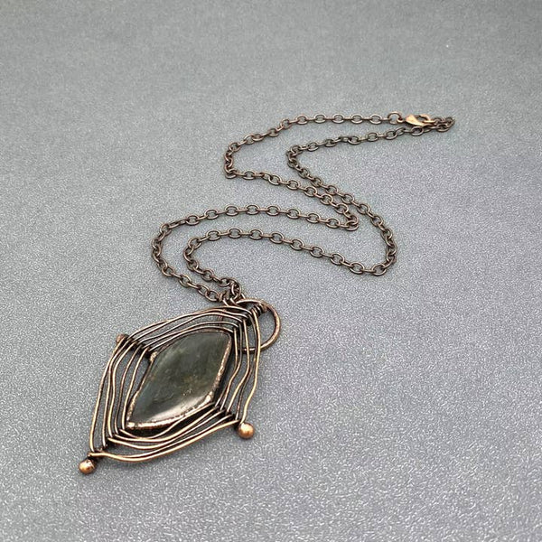 Vintage Anemousite Spider Web Design Charm Necklace