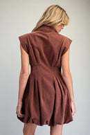 Pleated Zip Front Bubble Mini Dress