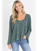 Knit V-Neck Dolman Long Sleeve Top