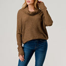 Cowl Turtle Cowl Neck Brushed Waffle Knit Top