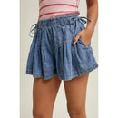 Pleated Denim Shorts