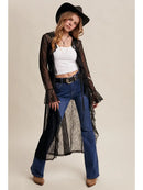 Sheer Lace Ruffle Duster- Black