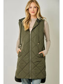 Quilted Puffer Long Hoodie Vest