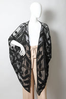 Embroidered Mesh Leaf Botanical Kimono