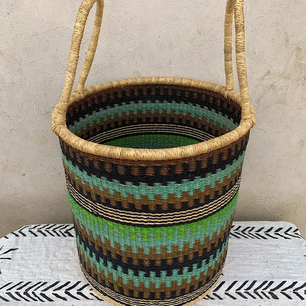 Bolga/Ghana Laundry Basket- Green/ Brown
