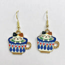 Cat in Blue Flora Coffee Cup Earrings