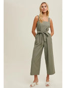 Belted Capri Jumpsuit - Green Olive