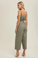 Belted Capri Jumpsuit - Green Olive