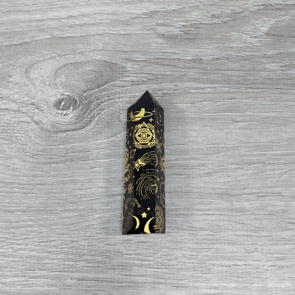 Black Obsidian Obelisk Tower - Golden Celestial