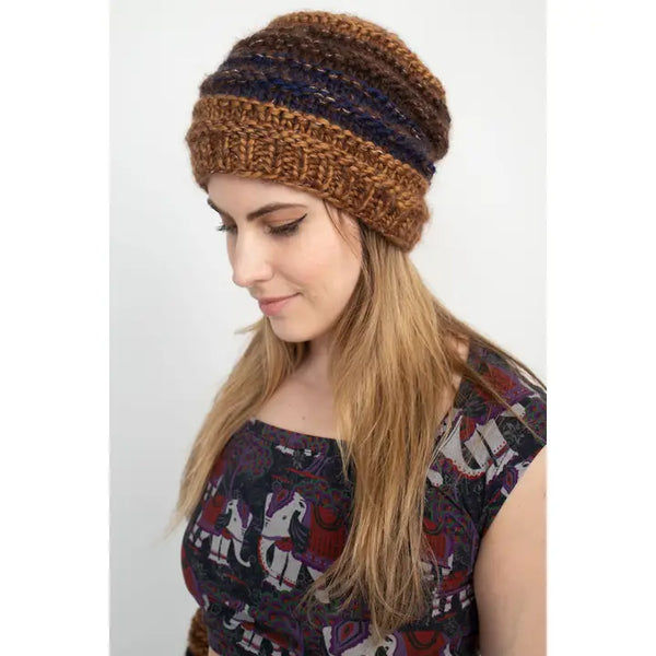 Faux Mohair Striped Slouchy Fleece-Lined Unisex Beanie Hat