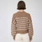 Striped Mock Neck Drop Shoulder Knit Sweater- Cocoa