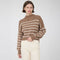 Striped Mock Neck Drop Shoulder Knit Sweater- Cocoa