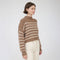 Striped Mock Neck Drop Shoulder Knit Sweater- Cocoa