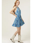 V Neck Halter Dress with Button Detail