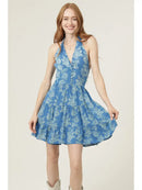 V Neck Halter Dress with Button Detail