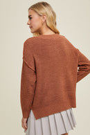 Raw Edge Detail V-Neck Sweater