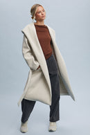 Brushed Hooded Belted Coat - Oatmeal