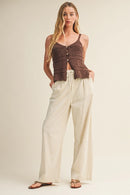 Tiered Textured Button-Front Sweater Knit Cami