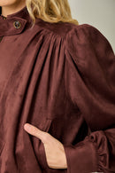 Suede Gathered Blouson Jacket - Burgundy