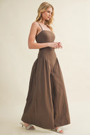 Square Neck Seamed Wide-Leg Jumpsuit