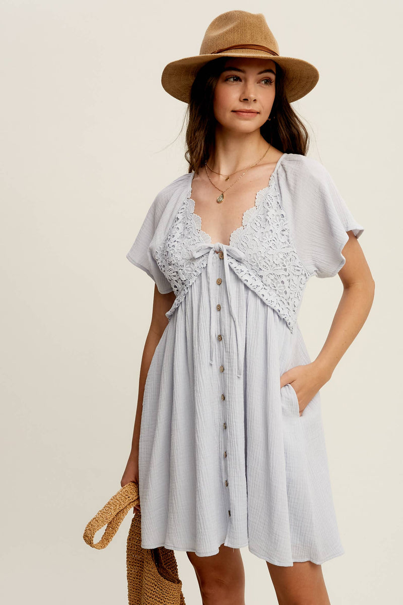 Lace Trim Babydoll Mini Dress