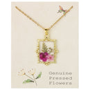 Floral Frame Pink Dried Flower Gold Necklace