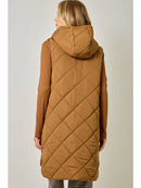 Quilted Puffer Long Hoodie Vest